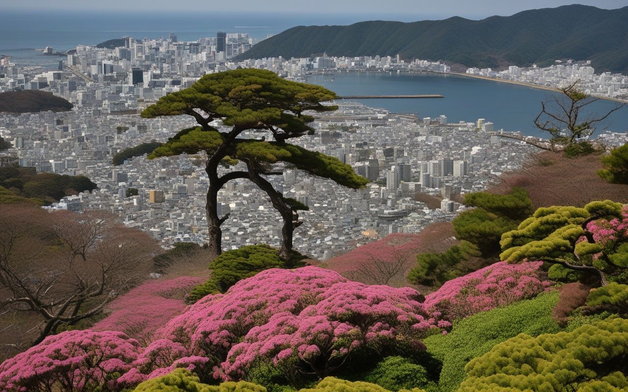 Makuyama Park hillside view over Yugawara and Sagami Bay